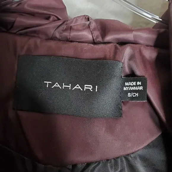 Tahari Women’s Down Puffer Coat Jacket Size S Belted Hooded Long Winter Chic - Picture 6 of 7